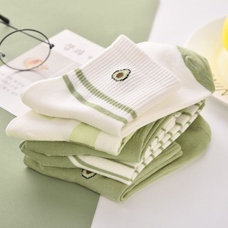 Set 5 đôi tất cổ trung xanh bơ pastel, họa tiết caro – kẻ sọc, cotton mềm thoáng khí