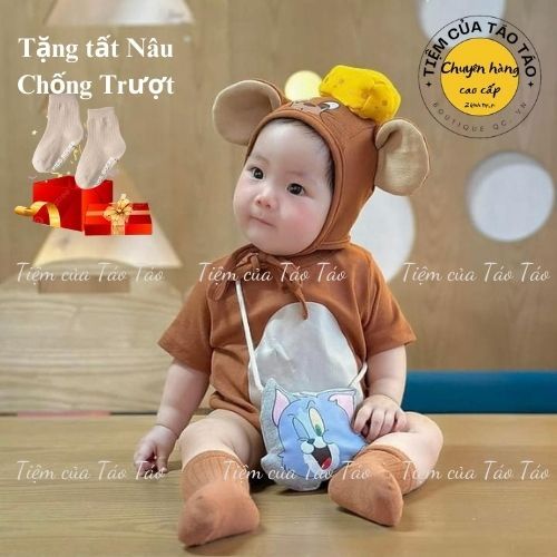 (HÀNG CÓ SẴN) - Set Bodysuit ,body JERRY - TÔM   kèm mũ, tặng túi đeo chéo, tặng TẤT CHỐNG TRƯỢT , cover Hàn 5-13kg