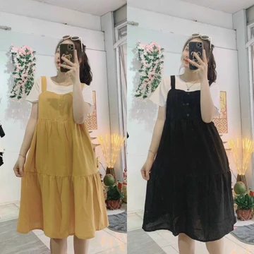 Váy yếm váy babydoll yếm cúc ngực nhiều màu, váy bầu, đầm bầu freesize V042