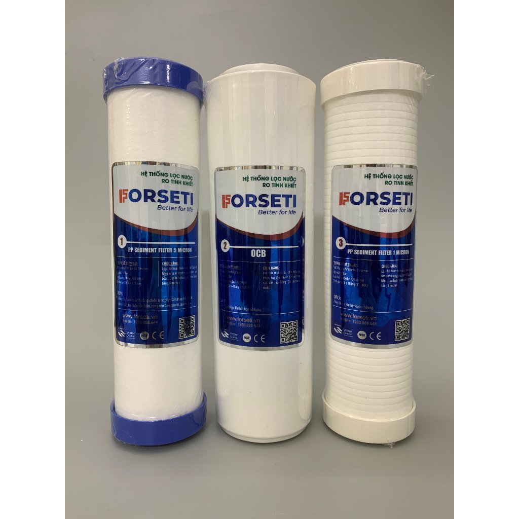 Combo 9 Lõi Lọc Nước FORSETI Gồm 123 + Màng RO50 Karofi/RO Sunhouse/RO Kangaroo + T33 Mineral Hồng Ngoại  Alkaline Nano