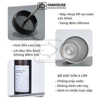 Ly giữ nhiệt Iced Americano 600ml cốc giữ nhiệt inox khắc tên, Fan House tặng ống hút inox, cọ rửa bình
