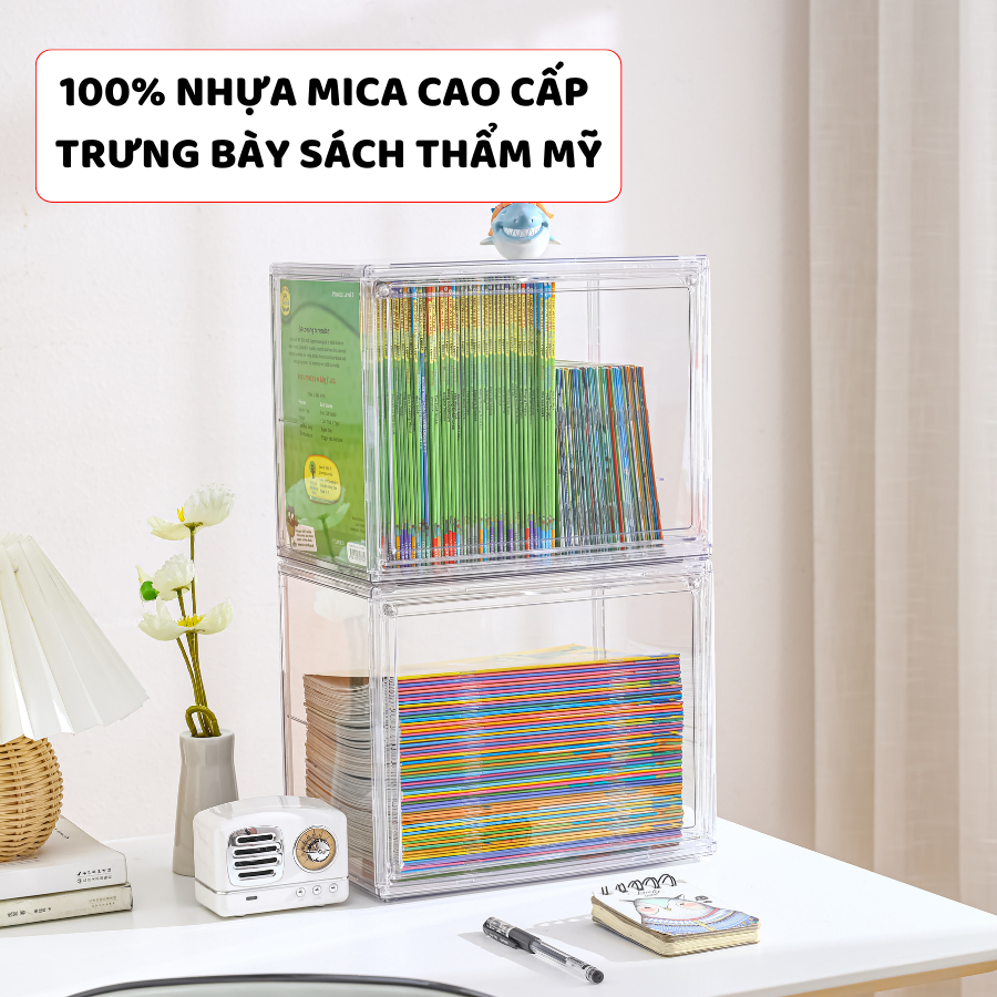Hộp Đựng Sách ENODA HOME, Hộp Bảo Quản Sách Có Thể Xếp Chồng, Nhựa Mica Trong Suốt Cao Cấp HTS024