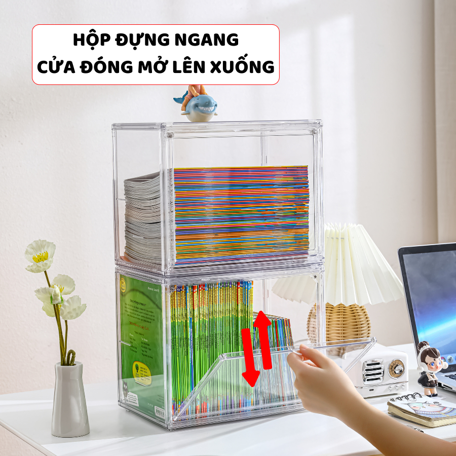 Hộp Đựng Sách ENODA HOME, Hộp Bảo Quản Sách Có Thể Xếp Chồng, Nhựa Mica Trong Suốt Cao Cấp HTS024