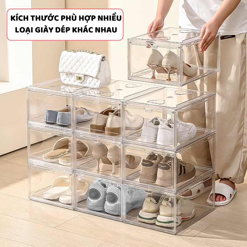 Hộp Đựng Giày Cao Cấp ENODA HOME, Hộp Đựng Giày Trong Suốt, Chịu Lực Tốt Xếp Chồng Nhiều Tầng HG021