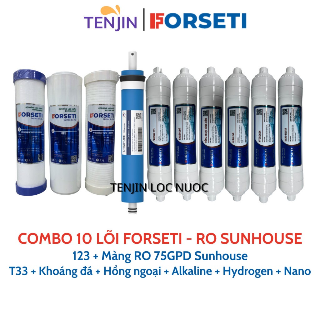 Combo 10 Lõi Lọc Nước FORSETI Gồm 123 + Màng RO 50GPD Karofi/RO 75GPD Sunhouse/RO 50GPD Kangaroo + Lõi Chức Năng 5678910