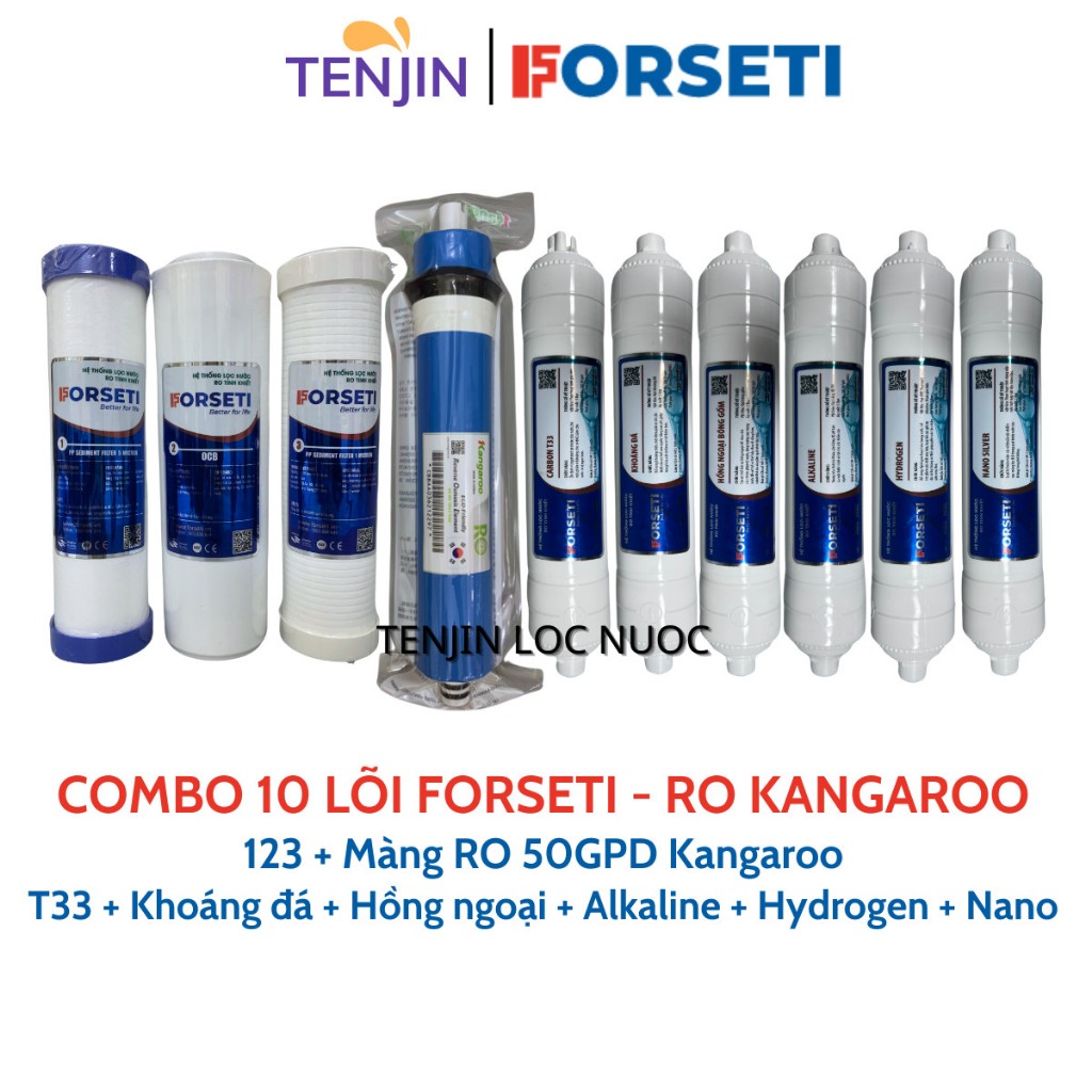 Combo 10 Lõi Lọc Nước FORSETI Gồm 123 + Màng RO 50GPD Karofi/RO 75GPD Sunhouse/RO 50GPD Kangaroo + Lõi Chức Năng 5678910