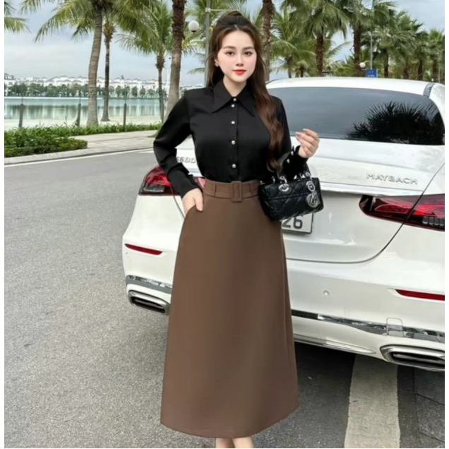 Chân Váy Chữ A Dáng Dài 80cm Hách Dáng Che Khuyết Điểm Cho Các Nàng_SHOPNGOCTRANG19_Thời Trang Nữ 2024_CV61