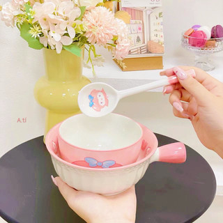 T&T0097 Sét bát sứ có tay cầm 3 món hình KUROMI và hình nơ siêu đáng yêu