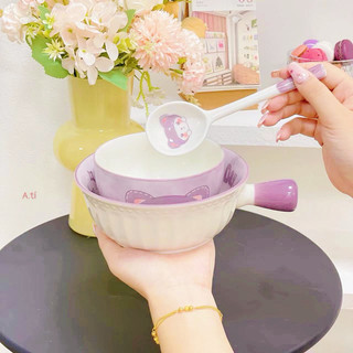 T&T0097 Sét bát sứ có tay cầm 3 món hình KUROMI và hình nơ siêu đáng yêu