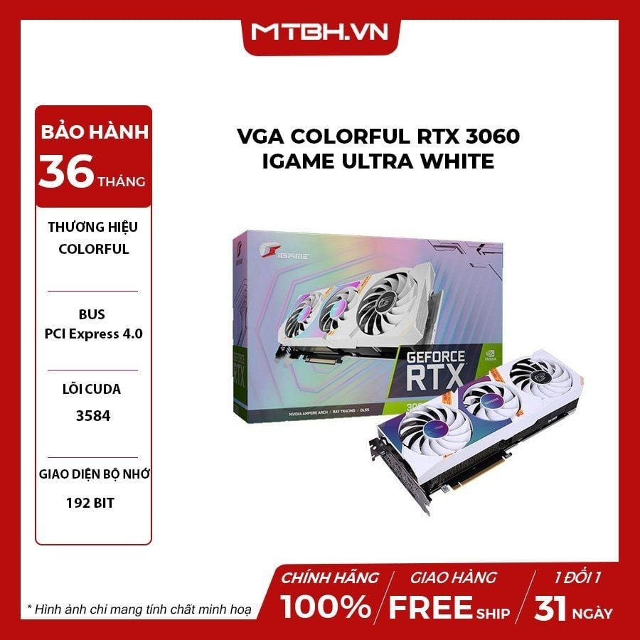 VGA Colorful RTX 3060 iGame Ultra White OC 12G | Shopee Việt Nam