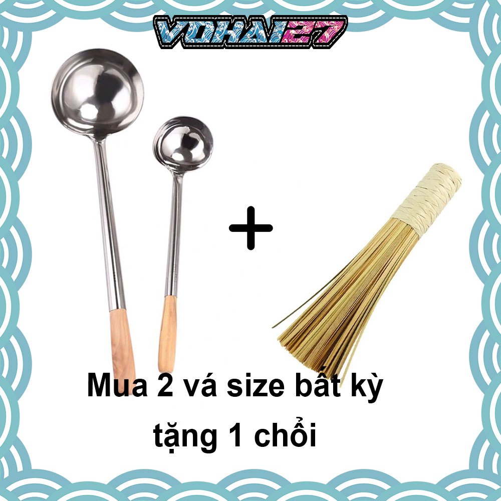 Vá thợ xào inox cao cấp - muôi xào inox cán gỗ