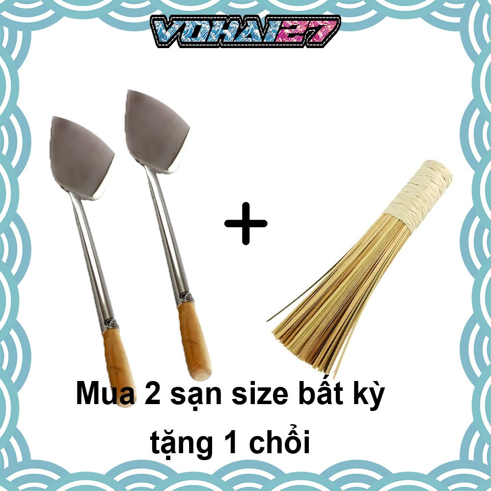 Sạn thợ xào inox cao cấp size φ11.5cm - dài 46cm - Sạn thợ xào cán gỗ