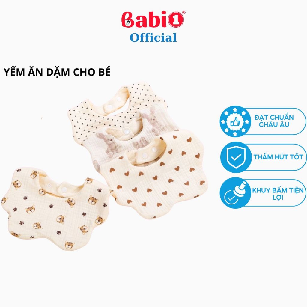 Yếm Ăn Dặm Babi 1 Xô Muslin 6 Lớp Cotton Tự Nhiên Khuy Bấm