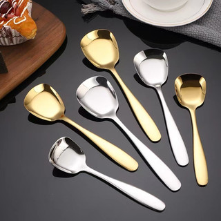 Combo 5 muỗng vuông lớn đáy vuông  ăn cơm ăn súp  loại trung inox 304 có 2 màu vàng và bạc