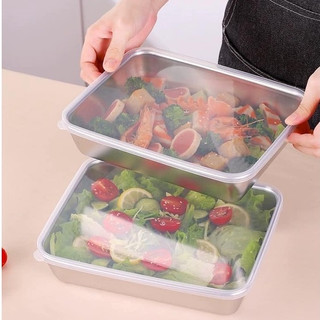 Hộp Inox Đựng Thực Phẩm Chữ Nhật Nắp Nhựa (Nhỏ/ Lớn)