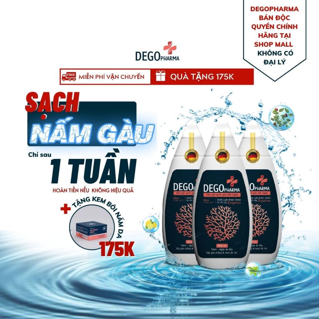 Ảnh Combo 3 Dầu Gội Sạch Nấm DEGO PHARMA 80ml - Dứt Điểm Gàu Ngứa & Nấm Da Đầu - Chiết Xuất Thiên Nhiên 1