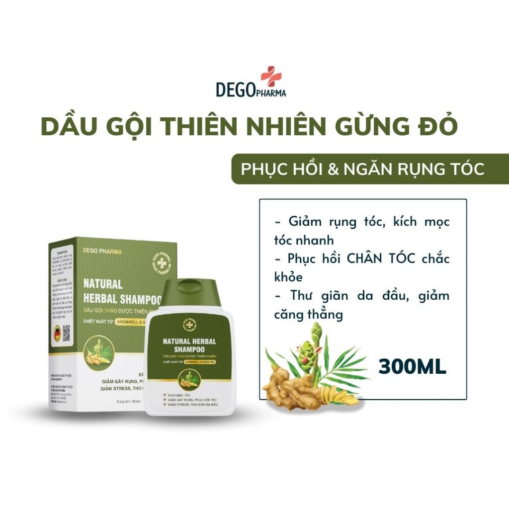 Ảnh Dầu Gội Gừng đỏ DEGO PHARMA 300ml Dược Liệu Tinh Chất Gừng Đỏ - Phục Hồi Tóc Hư Tổn & Giảm Rụng Tóc 1