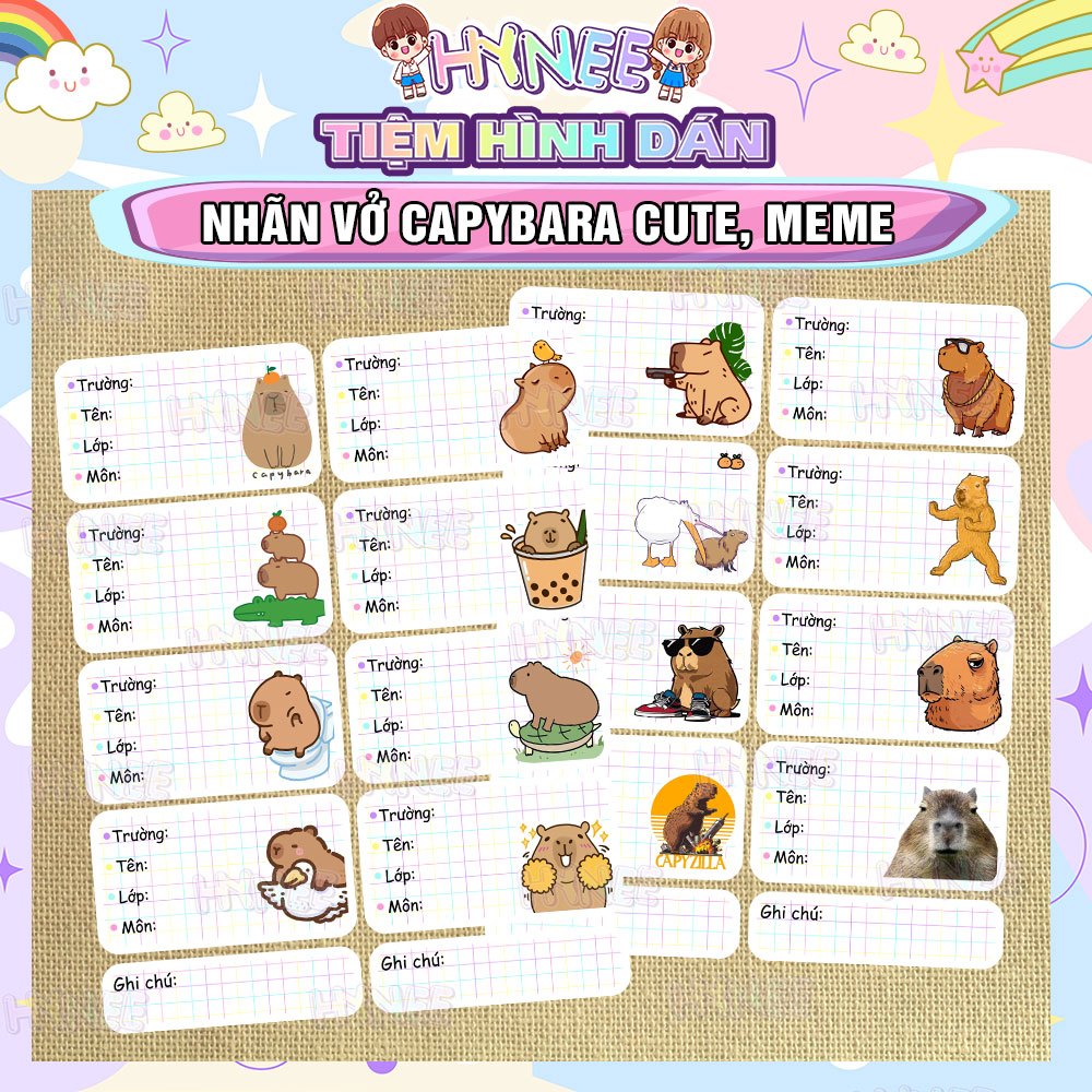 Nhãn Vở Capybara, Nhãn Dán Vở Cute, MeMe - Giấy Nhãn Capybara, Nhãn tên ...