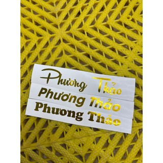 Tem tên theo yêu cầu - kích thước 17cm - dán xe máy . nón bảo hiểm ( màu crom vàng )