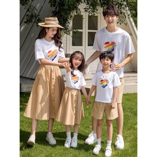 Áo gia đình du lịch đi chơi biển 2 3 4 người bố mẹ bé cả nhà Trái tim bảy sắc Prenium Cotton 100% 250gsm cao cấp [A039]