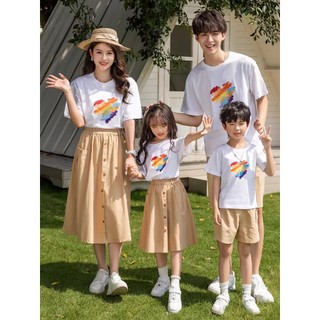 Áo gia đình du lịch đi chơi biển 2 3 4 người bố mẹ bé cả nhà Trái tim bảy sắc Prenium Cotton 100% 250gsm cao cấp [A039]