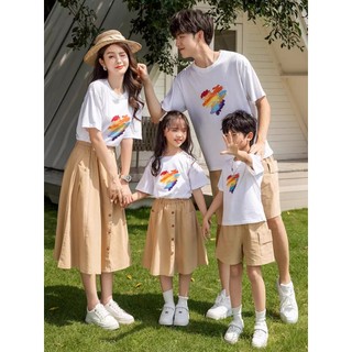 Áo gia đình du lịch đi chơi biển 2 3 4 người bố mẹ bé cả nhà Trái tim bảy sắc Prenium Cotton 100% 250gsm cao cấp [A039]