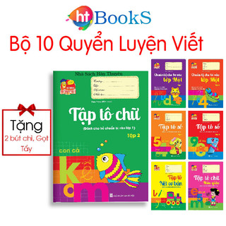 Sách-Bộ 10 Quyển Luyện Viết Tập Tô Chữ Mẫu Giáo Mầm Non Khởi Đầu Tập Viết Cho Bé 3 4 5 Tuổi Tặng 2 Bút Chì+ Gọt+ Tẩy