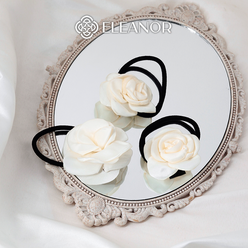 Dây buộc tóc nữ Eleanor Accessories hình hoa hồng trắng dây cột tóc dễ thương phụ kiện tóc 7632