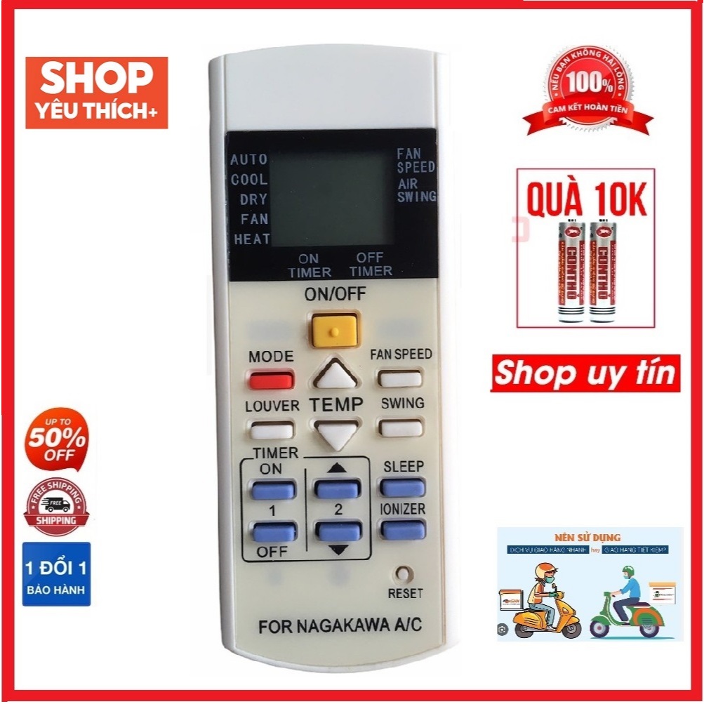 Điều khiển điều hòa Nagakawa loại tốt dùng thay thế cho khiển zin theo máy - Tặng kèm pin - Remote Nagakawa