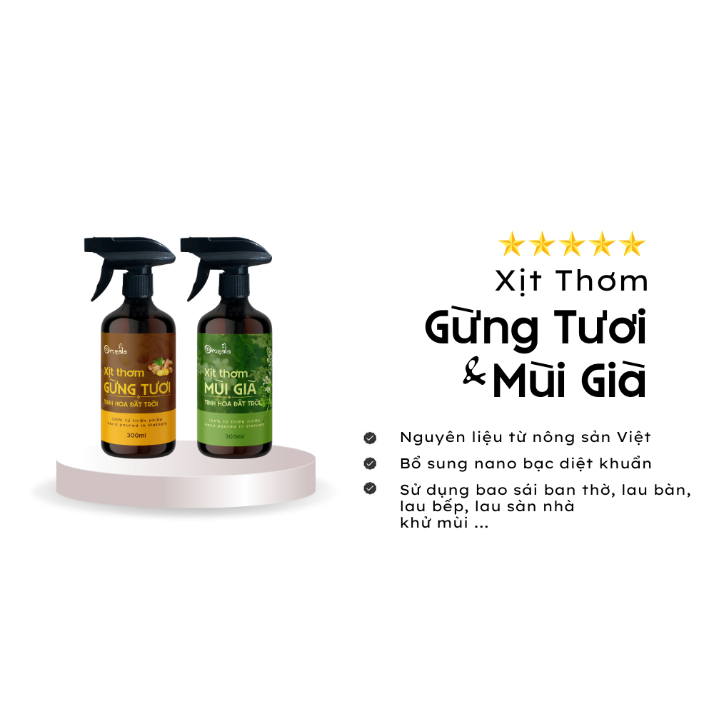 Xịt Thơm Mùi Già & Gừng Tươi Bao Sái Ban Thờ - Lau Dọn Đa Năng | Phong Thuỷ Omsala