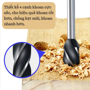 Mũi khoan khoét lỗ gỗ bốn cánh bốn khe chuôi lục giác 6.35mm nhiều size 10 - 35 mm KhosiTD