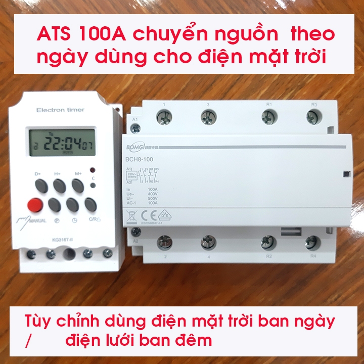 Combo ATS bộ chuyển đổi 2 nguồn theo ngày gồm Timer KG316T-II 220v ...