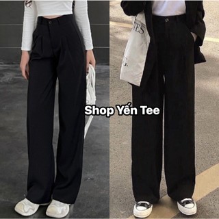 Quần vải ống suông 1 cúc ,cạp cao thiết kế xếp ly Yến Tee Shop mặc che khuyết điểm nữ #2229 #608