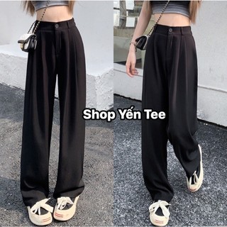 Quần vải ống suông 1 cúc ,cạp cao thiết kế xếp ly Yến Tee Shop mặc che khuyết điểm nữ #2229 #608