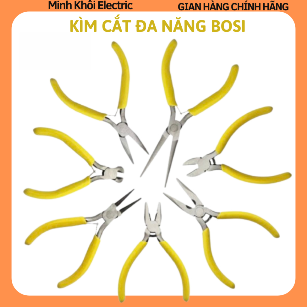 Kìm cắt Bosi 5 inch,kìm nhọn,kìm mỏ nhọn,kìm điện Bosi,kìm cắt chân linh kiện,kềm cắt,kềm nhọn,kìm đa năng,kềm đa năng