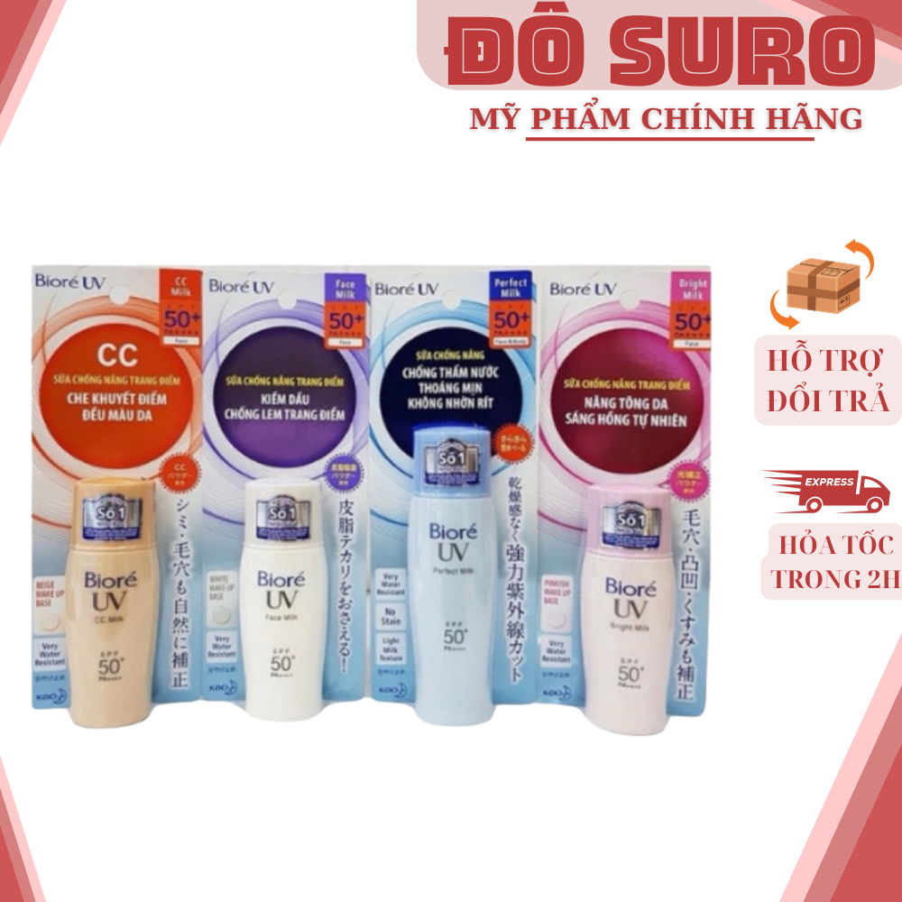 Kem Chống Nắng Biore Bright Milk SPF 50+ 30ml Hồng (Dành Cho mặt)