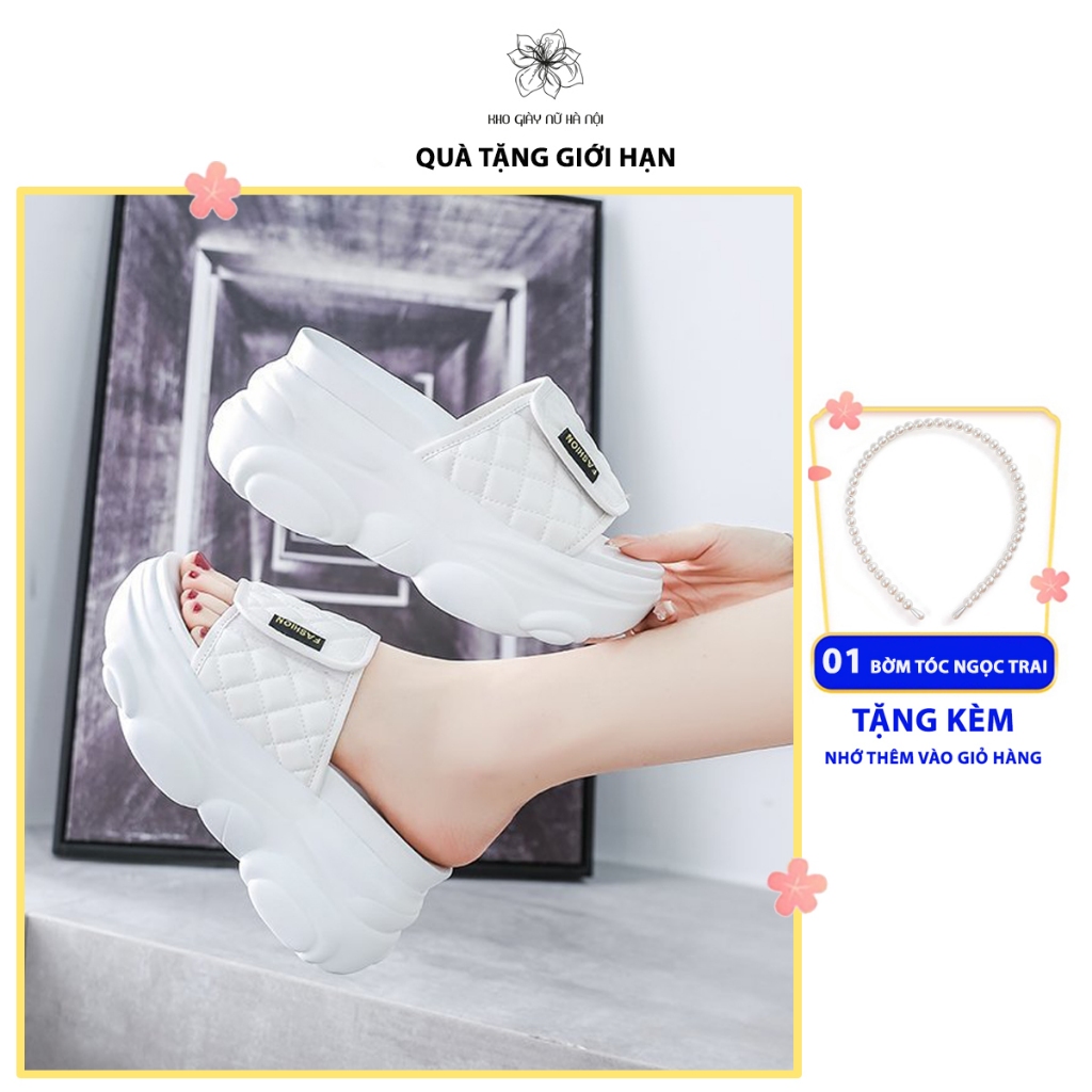 Dép xuồng đế bằng quai dán đế cao 8cm dáng thể thao