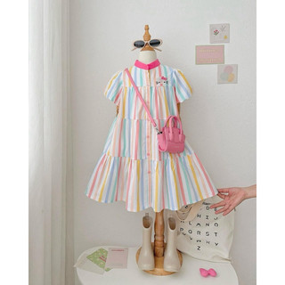 Váy bé gái, Váy babydoll sơ mi kẻ cổ tàu cho bé gái 10 đến 30kg