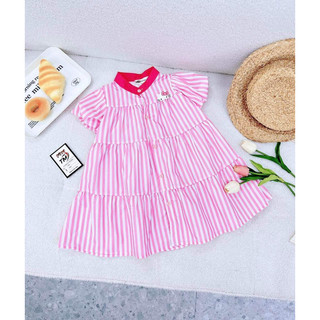 Váy bé gái, Váy babydoll sơ mi kẻ cổ tàu cho bé gái 10 đến 30kg