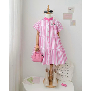 Váy bé gái, Váy babydoll sơ mi kẻ cổ tàu cho bé gái 10 đến 30kg