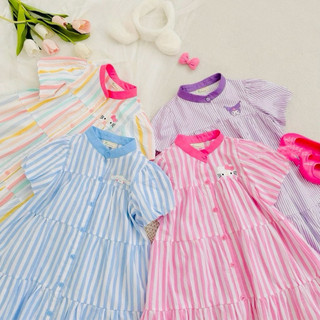 Váy bé gái, Váy babydoll sơ mi kẻ cổ tàu cho bé gái 10 đến 30kg