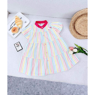 Váy bé gái, Váy babydoll sơ mi kẻ cổ tàu cho bé gái 10 đến 30kg