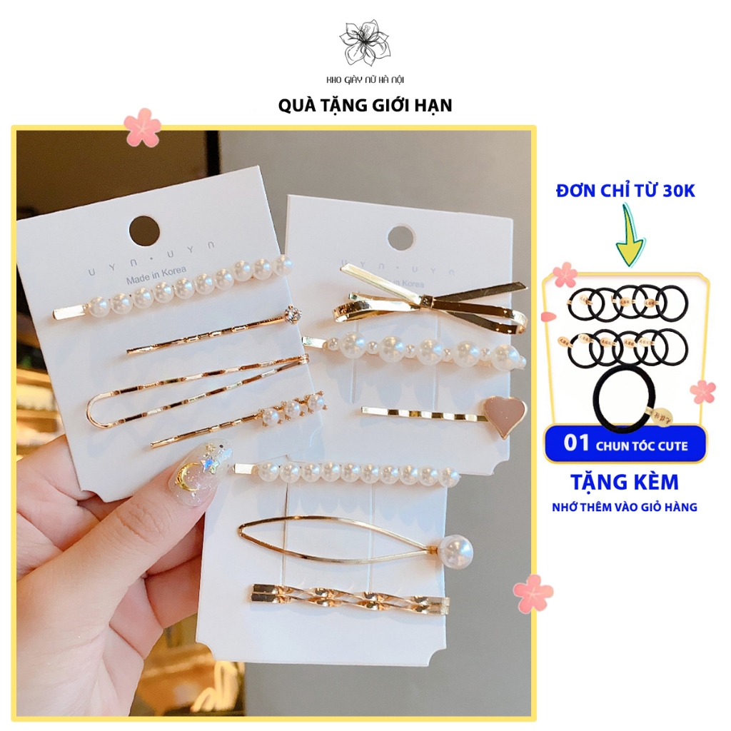 Set Kẹp Tóc ngọc trai nhân tạo Hình Khối Phong Cách Hàn Quốc Phụ Kiện Tóc Nữ