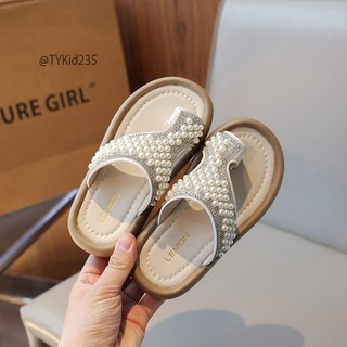 Giày dép trẻ em, Dép hè bé gái, dép xỏ ngón đính hạt trai đếm êm chân size 21-35 G235 | Tiểu Yến KID