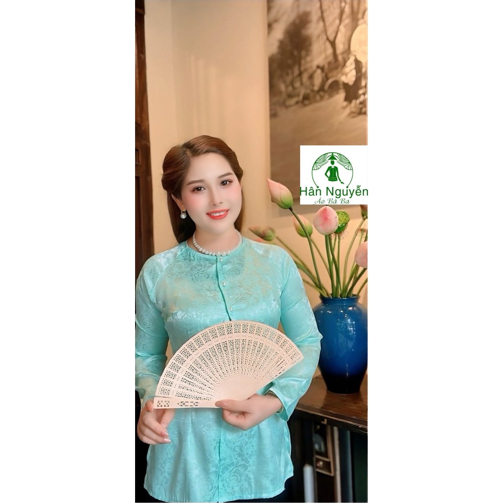 Hân Nguyễn Áo Bà Ba - B.A47 - Áo Bà Ba gấm Hoa + Quần Satin
