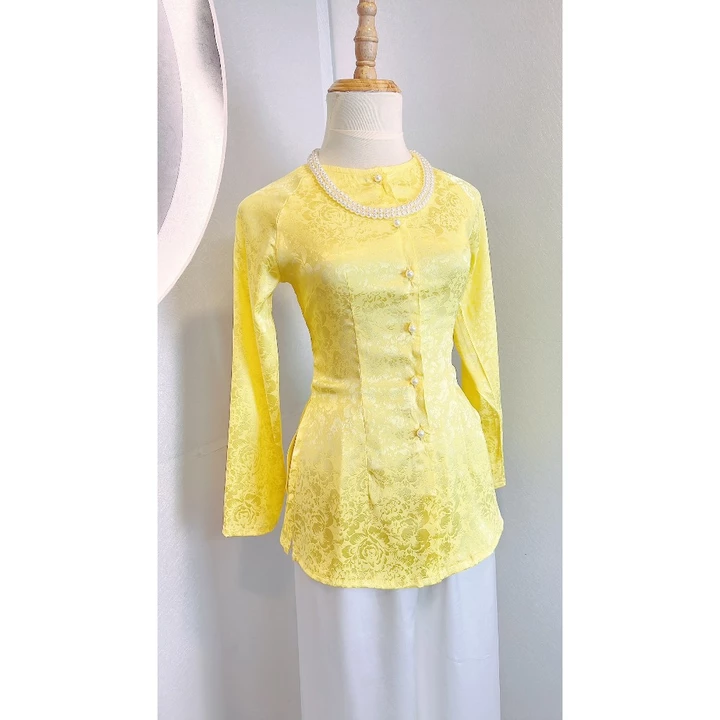 Hân Nguyễn Áo Bà Ba - B.A47 - (Áo Lẻ) Bà Ba Gấm Hoa Cổ Tròn Tay Dài Nữ Top Women Sơ Mi