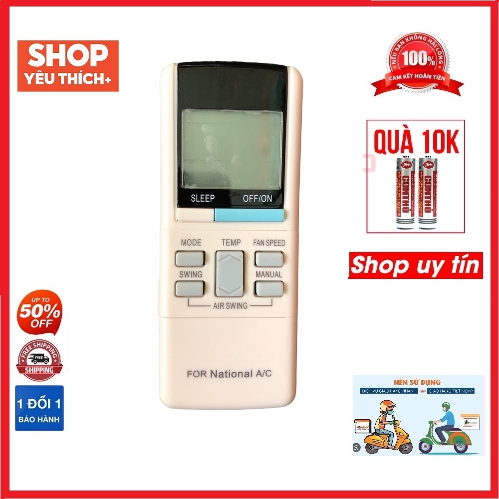 Điều khiển điều hòa National loại tốt thay thế mã khiển zin theo máy  - tặng kèm pin chính hãng -  Remote Nation