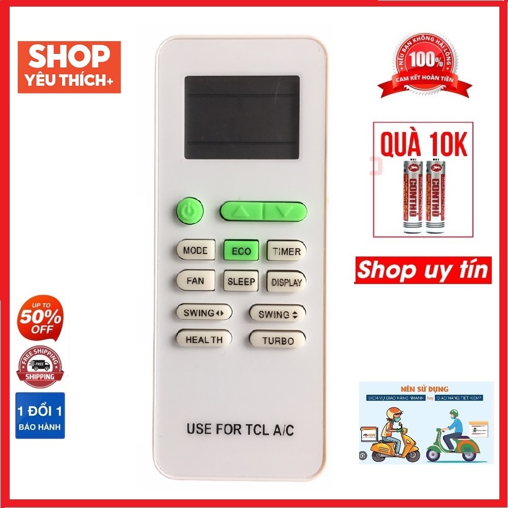 Điều khiển điều hòa TCL GYKQ-52 loại tốt 1 chiều và 2 chiều - Tặng kèm pin - Remote TCL