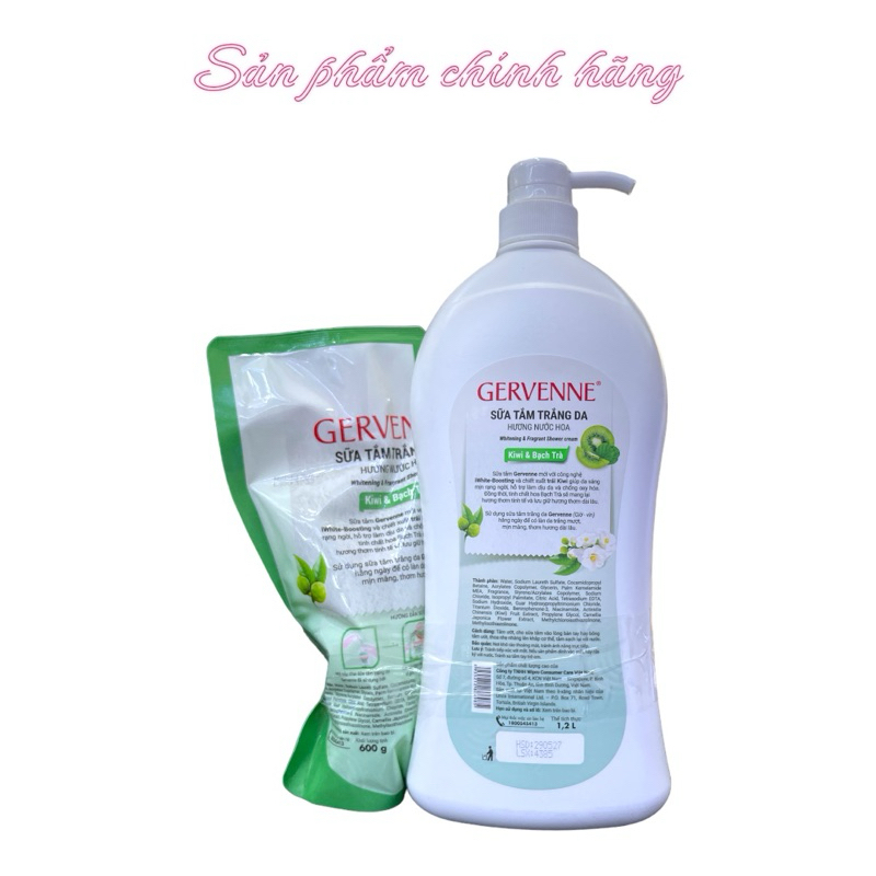Sữa Tắm GERVENNE Kiwi & bạch trà 1,2 lít Tặng Túi 600g