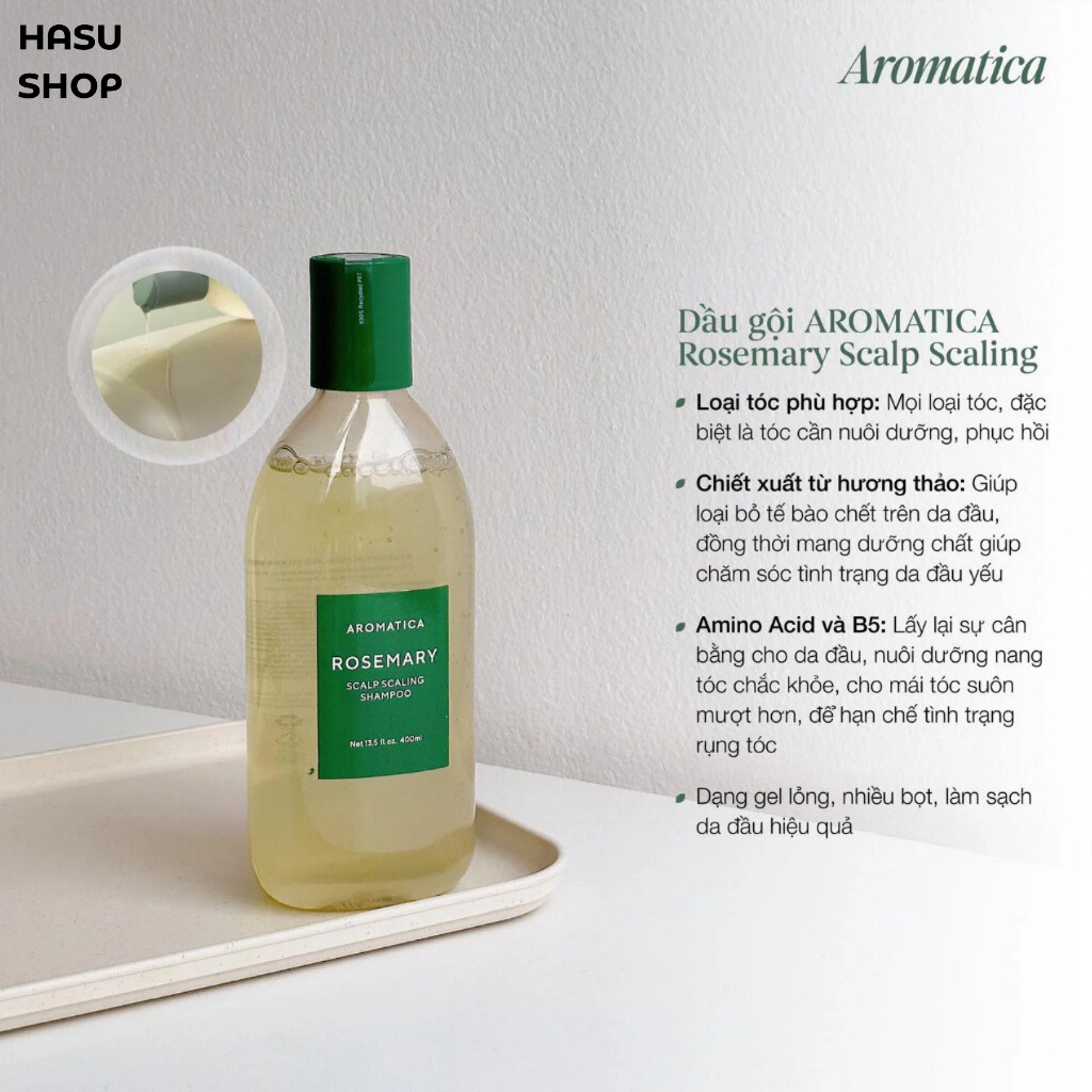 Dầu gội chiết xuất hương thảo ngăn rụng tóc Aromatica Rosemary Scalp Scaling Shampoo - HasuShop